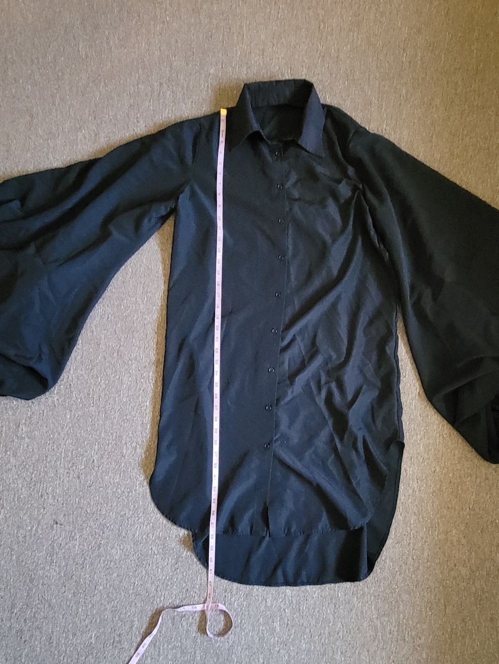 Women's Size L Black Batwing Buttondown Unique Shirt Dress Goth Emo Everyday - Picture 4 of 9
